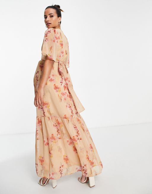 Hope & Ivy Maternity Bridal tie back embroidered maxi dress in