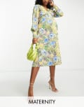 [Hope & Ivy Maternity] Hope & Ivy Maternity wrap tie midi dress in yellow and green floral-Multi 8 Yellow/Green