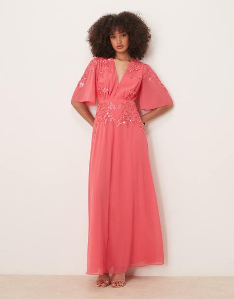 Hope & Ivy - Maxi-jurk met diepuitgesneden voorkant en versiering in koraal - view 1