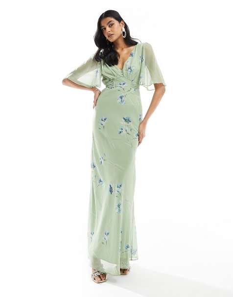Hope & Ivy - Maxi-jurk met fladdermouwen in saliegroen - view 1