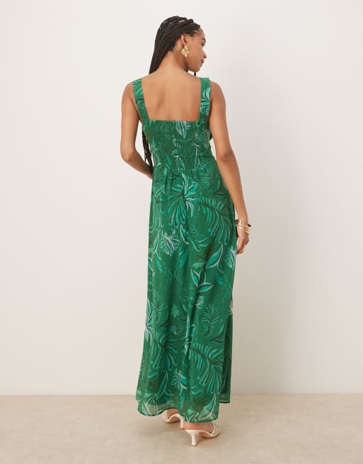 Hope & Ivy - Maxi jurk met korsetdetail in groene palmprint, 3 van 4