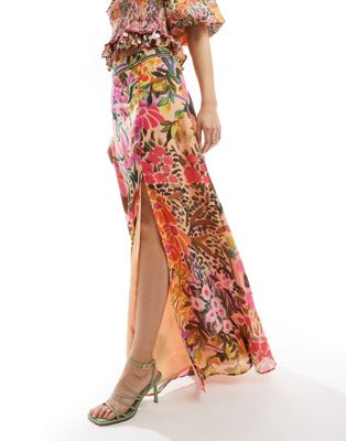 maxi skirt with thigh split in floral - part of a set-Multi