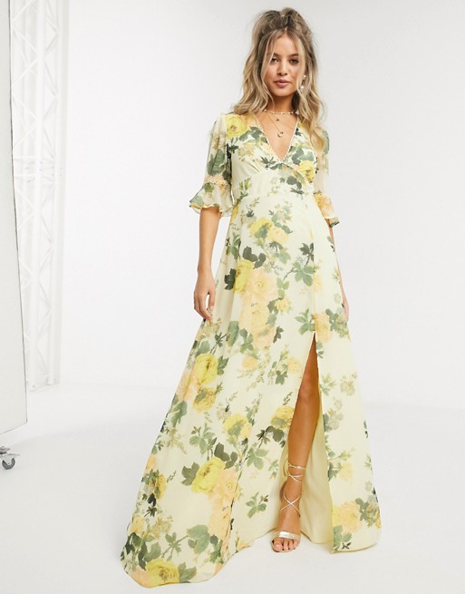 Hope & Ivy maxi tea dress in lemon floral