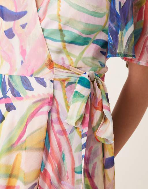 Hope & Ivy - Maxi wikkeljurk met fladdermouwen en overslag in multi zeeleven-print, 2 van 4