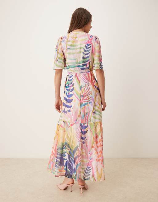 Hope & Ivy - Maxi wikkeljurk met fladdermouwen en overslag in multi zeeleven-print, 4 van 4