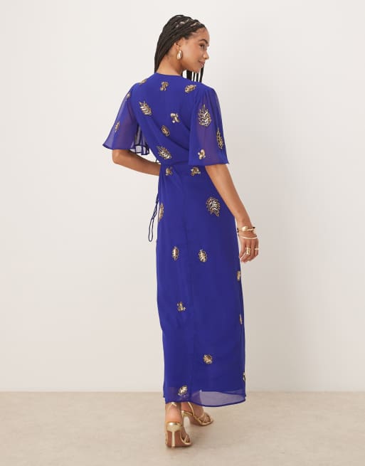 Hope & Ivy - Maxi wikkeljurk met versiering in blauw, 3 van 4