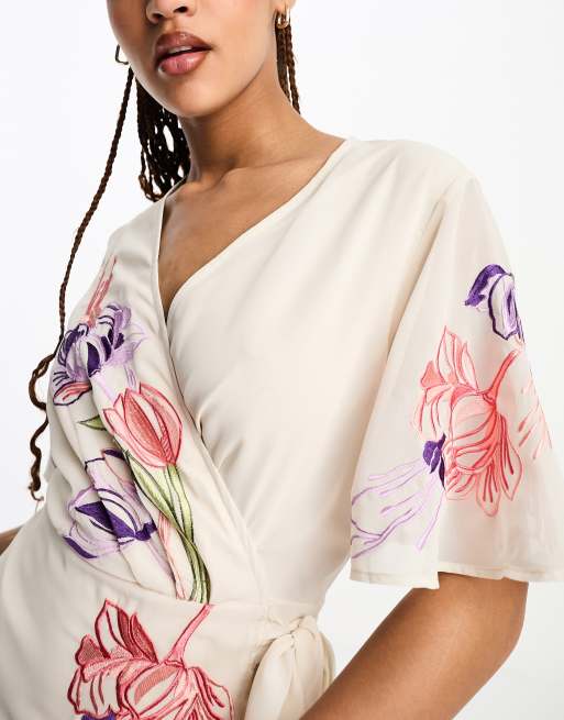 Hope & Ivy – Maxikleid in Elfenbein mit Blumenstickerei, 3 von 4