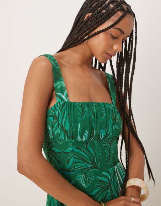 Hope & Ivy – Maxikleid mit grünem Palmenprint und Korsett-Detail, 4 von 4