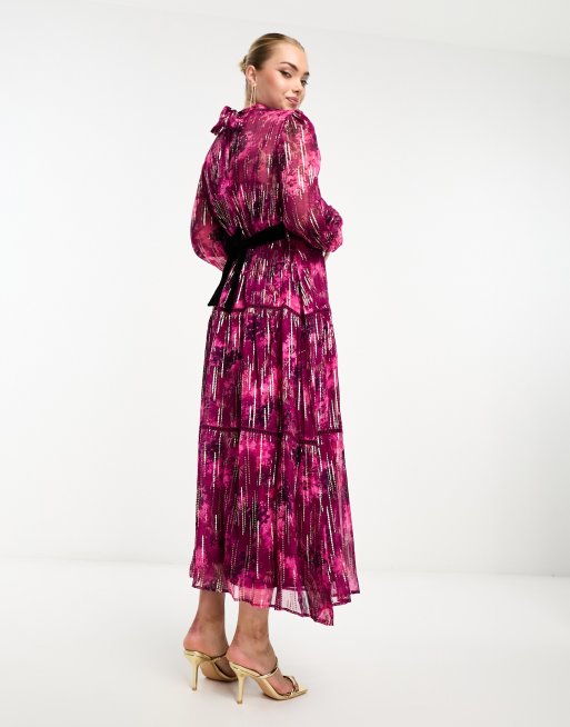 Hope & Ivy midi dress with balloon sleeves in pink, 2 of 4