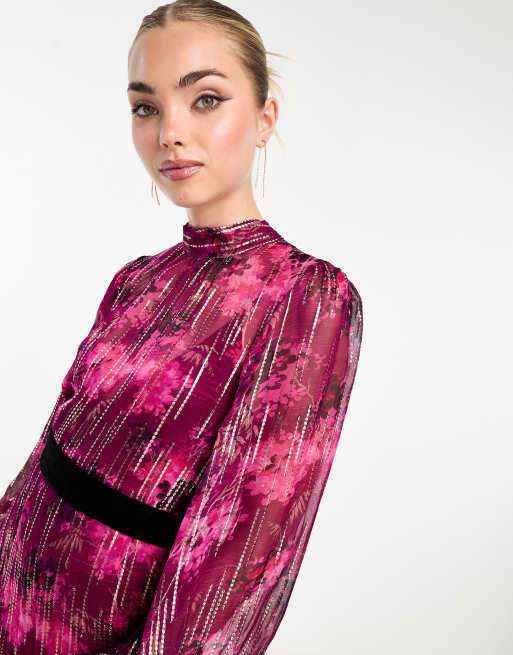 Hope & Ivy midi dress with balloon sleeves in pink, 4 of 4