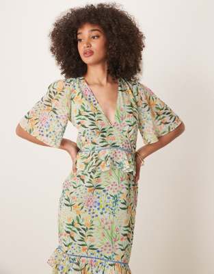 Hope & Ivy Midi Tea Dress With Peplum Waist In Green