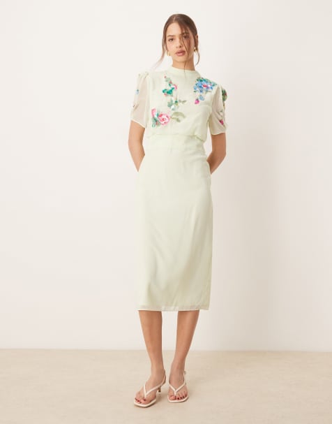 Hope & Ivy embellished midi dress with bow back in mint green