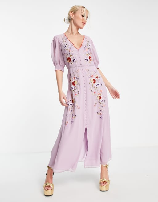 Hope & ivy embroidered 2025 midaxi dress in pink