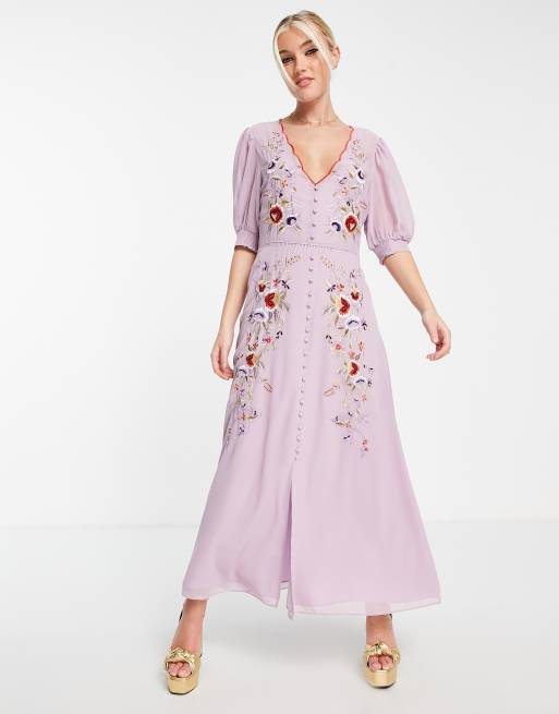 Hope & ivy embroidered 2025 midaxi dress in pink