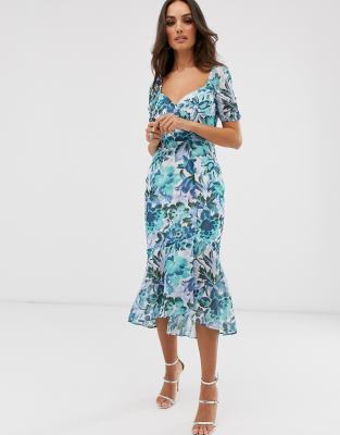 hope & ivy floral button front midi dress