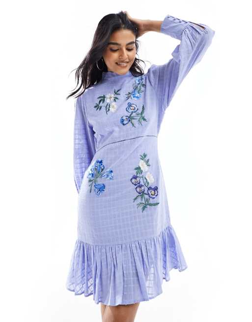 Hope & Ivy - Mini jurk met lange mouwen en blauwe bloemenprint