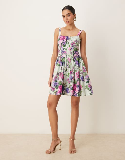 Hope & Ivy - Multifarvet minikjole med A-form, stropper og korset i blomstermønster, 2 af 4