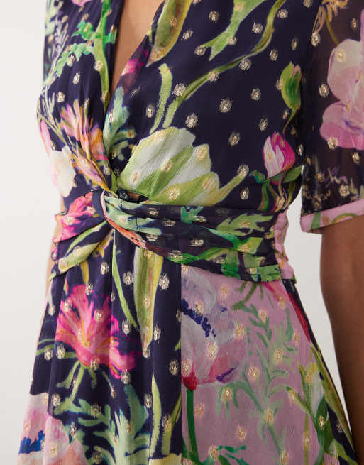 Hope & Ivy - Nette midi jurk met overslag bij de buste in gemengde bloemenprint, 4 van 4