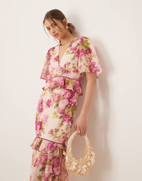 Hope & Ivy - Nette midi jurk met peplumtaille in roze print - view 1