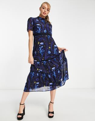 Hope & Ivy Maternity embroidered open back midi dress in navy