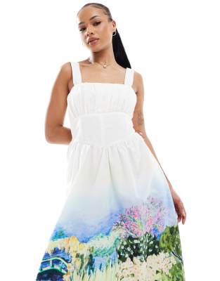 Hope & Ivy Petite A-line Strappy Corset Midi Dress In White