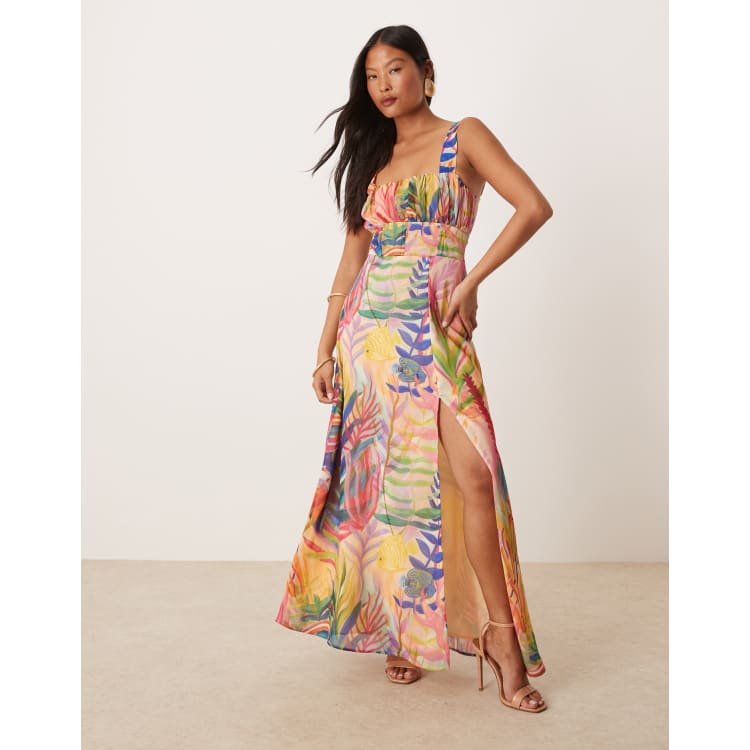 Hope & Ivy Petite corset detail maxi dress in multi sea life
