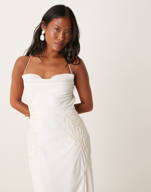 Hope & Ivy Petite embellished cross back cami maxi dress in ivory