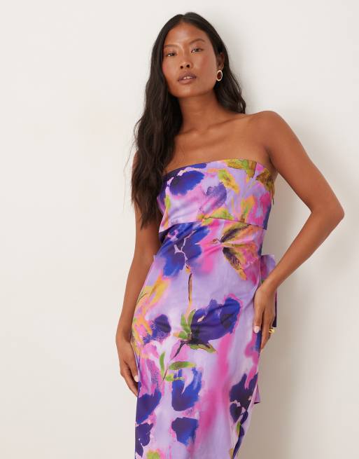 Hope & Ivy Petite - Robe bandeau droite mi-longue avec nœud dans le dos - Violet fleuri, 2 de 4