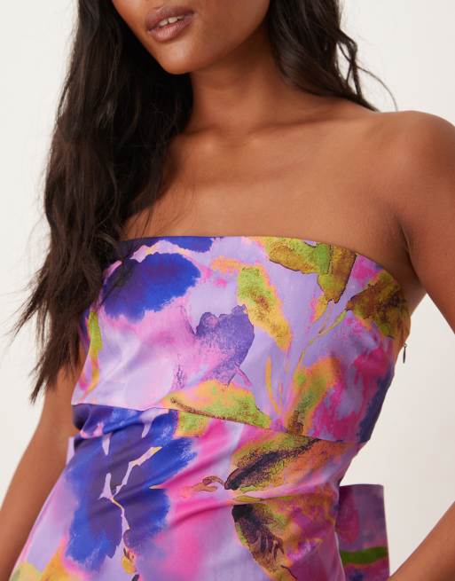 Hope & Ivy Petite - Robe bandeau droite mi-longue avec nœud dans le dos - Violet fleuri, 4 de 4
