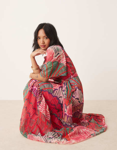 Hope & Ivy Petite - Robe portefeuille longue imprimée à manches évasées - Rose vif - view 1