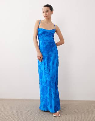 Hope & Ivy Petite Satin Cami Maxi Dress In Blue