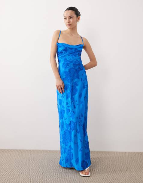 Hope & Ivy Petite satin cami maxi dress in blue floral - view 1