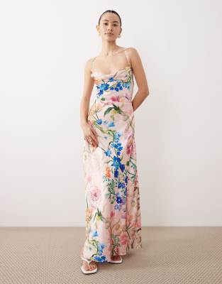 Hope & Ivy Petite Satin Cami Maxi Dress In Pink