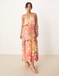 [Hope & Ivy Petite] Hope & Ivy Petite tiered midi dress with tie straps in coral with gold fleck-Orange 8 Coral multi