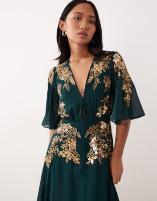 Hope & Ivy Petite V-neck Embellished Maxi Dress In Multi