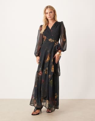 Hope & Ivy Petite Wrap Front Maxi Dress In Animal Print