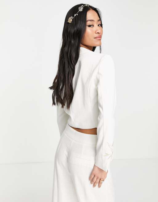Hope & Ivy - Peyton - Alt til bruden - Cropped hvid blazer - Del af sæt, 2 af 4