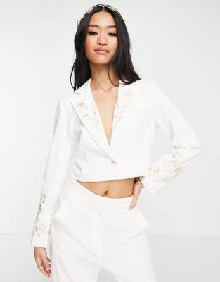 Hope & Ivy - Peyton - Blazer da sposa corto color avorio in coordinato