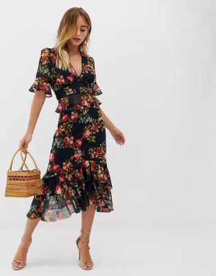 hope and ivy embroidered button front midi dress