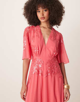 Hope & Ivy Plunge Front Embellished Maxi Dress