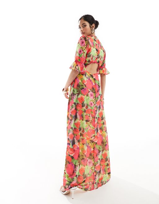 Hope and ivy fluted sleeve midi dress hotsell