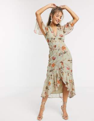 hope & ivy floral button front midi dress