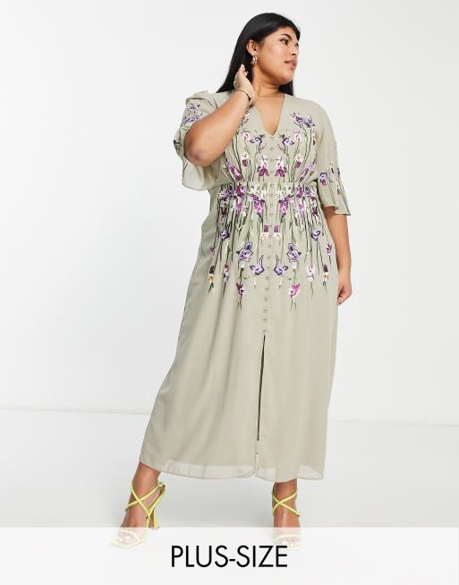 Hope & Ivy Plus - Adelaide - Robe mi-longue brodée - Vert sauge