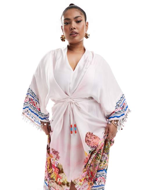 Hope Ivy Plus belted kaftan maxi dress in scenic print ASOS