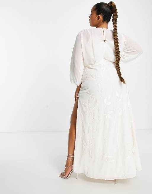 Hope & Ivy Plus Bridal all over embroidered maxi dress in ivory, 2 of 4