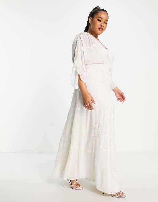 Hope Ivy Plus Bridal all over embroidered maxi dress in ivory