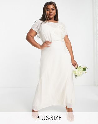 Hope & Ivy Plus Bridal tie back embroidered maxi dress in ivory