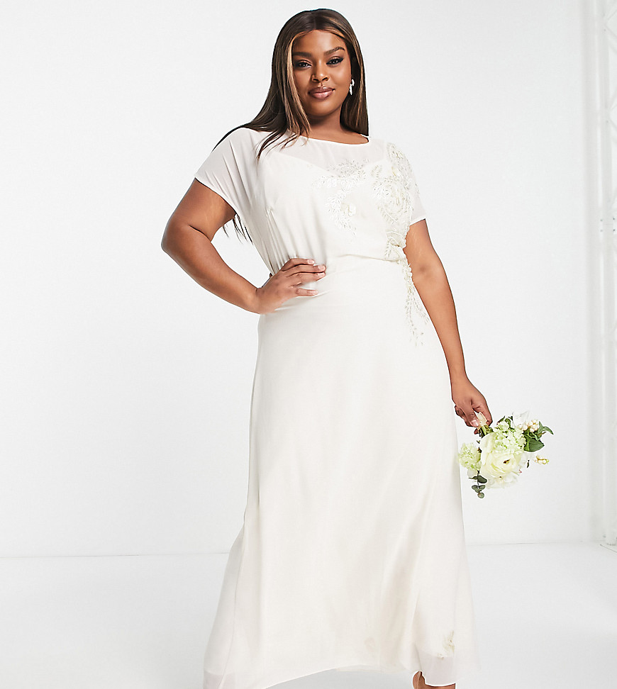 Bridal tie back embroidered maxi dress in ivory-White