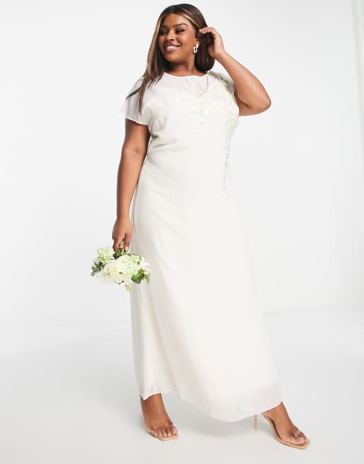 Hope Ivy Plus Bridal tie back embroidered maxi dress in ivory