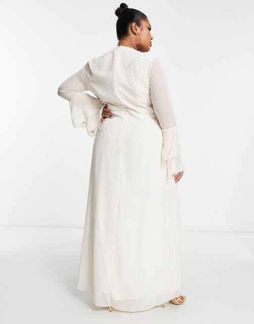 Hope & Ivy Plus Bridal tiered sleeve embroidered maxi dress in ivory